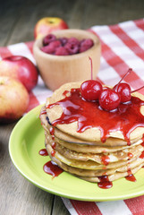 Pile of pancakes in the white plate