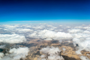 View from the window of an airplane flying