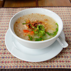 Asian style breakfast soft boiled rice, rice soup