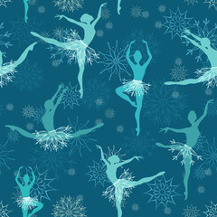 Seamless background of snowflake ballet dancers © Annykos
