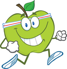 Healthy Green Apple Cartoon Character Jogging