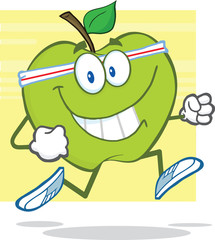 Healthy Green Apple Character Jogging