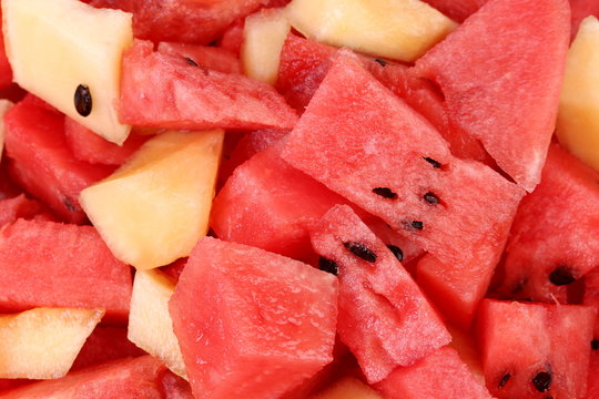 Bunch of sliced watermelons and melons