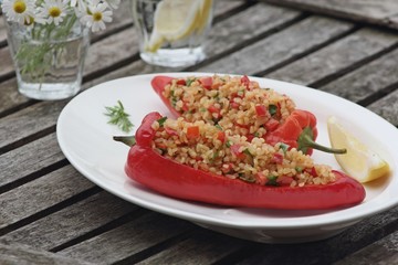 Bulgur salad in the red paprika