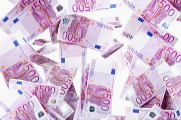 Fallende 500-Euro-Scheine, Geldregen, Kursverlust
