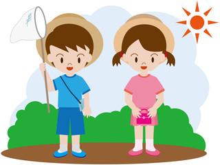 夏休み　虫取り　自然
