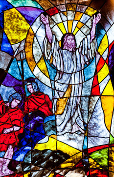 Stained glass showing Jesus resurrection