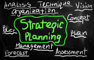 Business ideas handwritten with white chalk on a blackboard