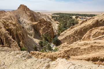 Fototapeta na wymiar mountain oasis Chebika in Sahara desert, Tunisia