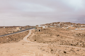 houses in oasis in Sahara desert, Tunisia