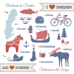 Set with symbols and map of Sweden - 54232452