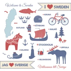 Foto op Aluminium Set with symbols and map of Sweden © Alexandra Gl