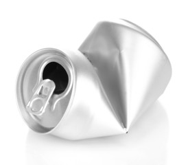 crumpled empty can isolated on white.