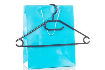 Blue shopping bag with coat hanger