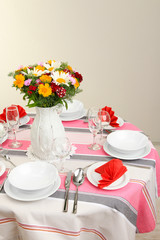Beautiful table setting for breakfast
