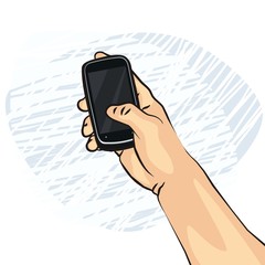 telefon w dłoni kolorowa ilustracja nowe technologie