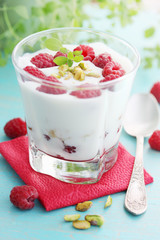 dessert with raspberries