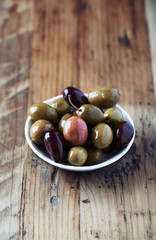 Marinated olives in a small dish