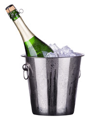 bottle of champagne in ice bucket