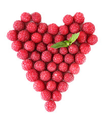 Ripe sweet raspberries isolated on white