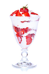 Natural yogurt with fresh strawberries isolated on white