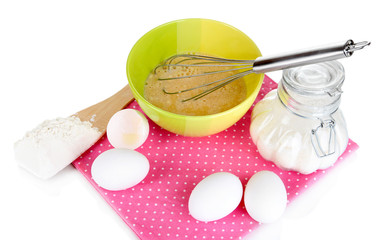 Ingredients for dough isolated on white