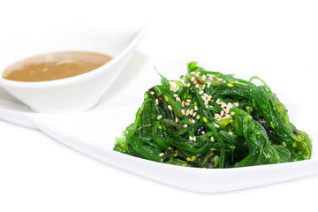 salad with exotic marine algae on a white background