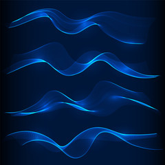 Fototapeta premium Set of blue smoke wave in dark background
