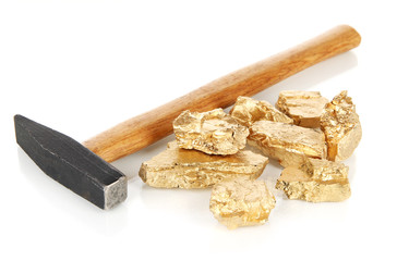 Golden nuggets with hummer isolated on white