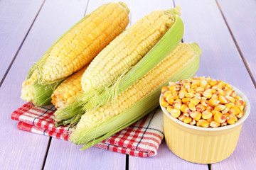 Fresh corn vegetable on wooden table
