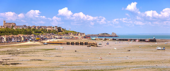 Low tide Cancale village and fishing port. Brittany, France.
