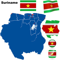 Suriname detailed country shape and flags.