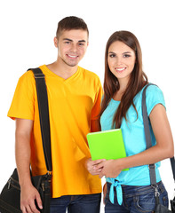 Two happy beautiful young people, isolated on white