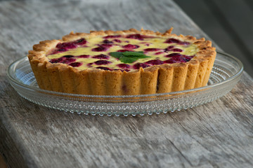 raspberry pie on the old wooden bench