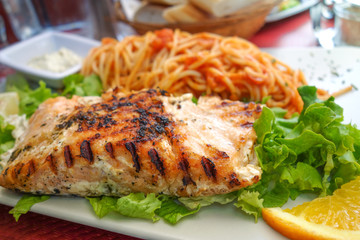 plate of pasta and smoked salmon