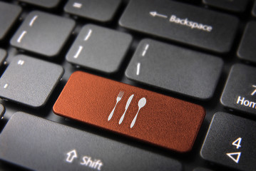 Orange Cutlery keyboard key, Food background - 54249845