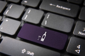 Purple Wine bottle keyboard key, Food background