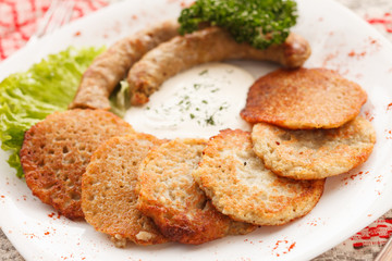potato pancakes with sausage