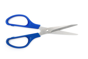 blue scissors on white with clipping path