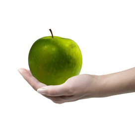 Hand h&auml;lt einen Apfel
