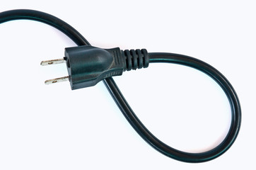 Black electric cable  on white background