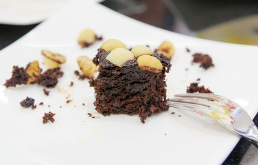 chocolate cake in white plate
