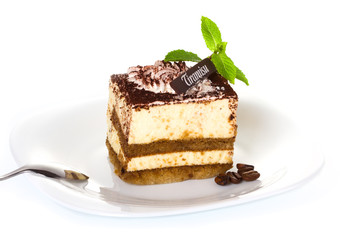 Delicious tiramisu dessert with cacao powder on top