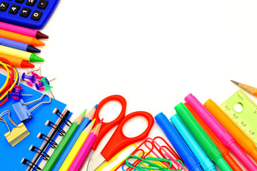 Colorful border of school supplies