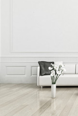 3d rendering of modern couch in a white living room interior