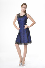 full-length portrait of a styled professional model