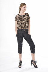 Full body beautiful girl is in fashion style on white background