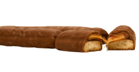 broken chocolate bar isolated on white background