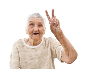 grandma shows peace