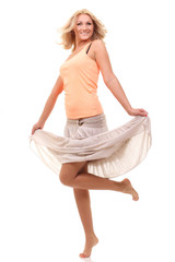 Naklejka premium cheerful woman in a long skirt